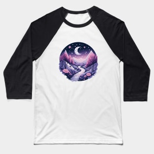Aesthetic Moon and Winter Mountain Baseball T-Shirt